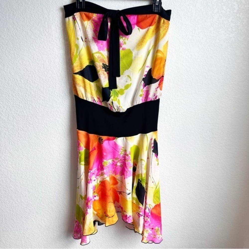 Vintage Trina Turk floral knee length dress convertible strap bright floral 6